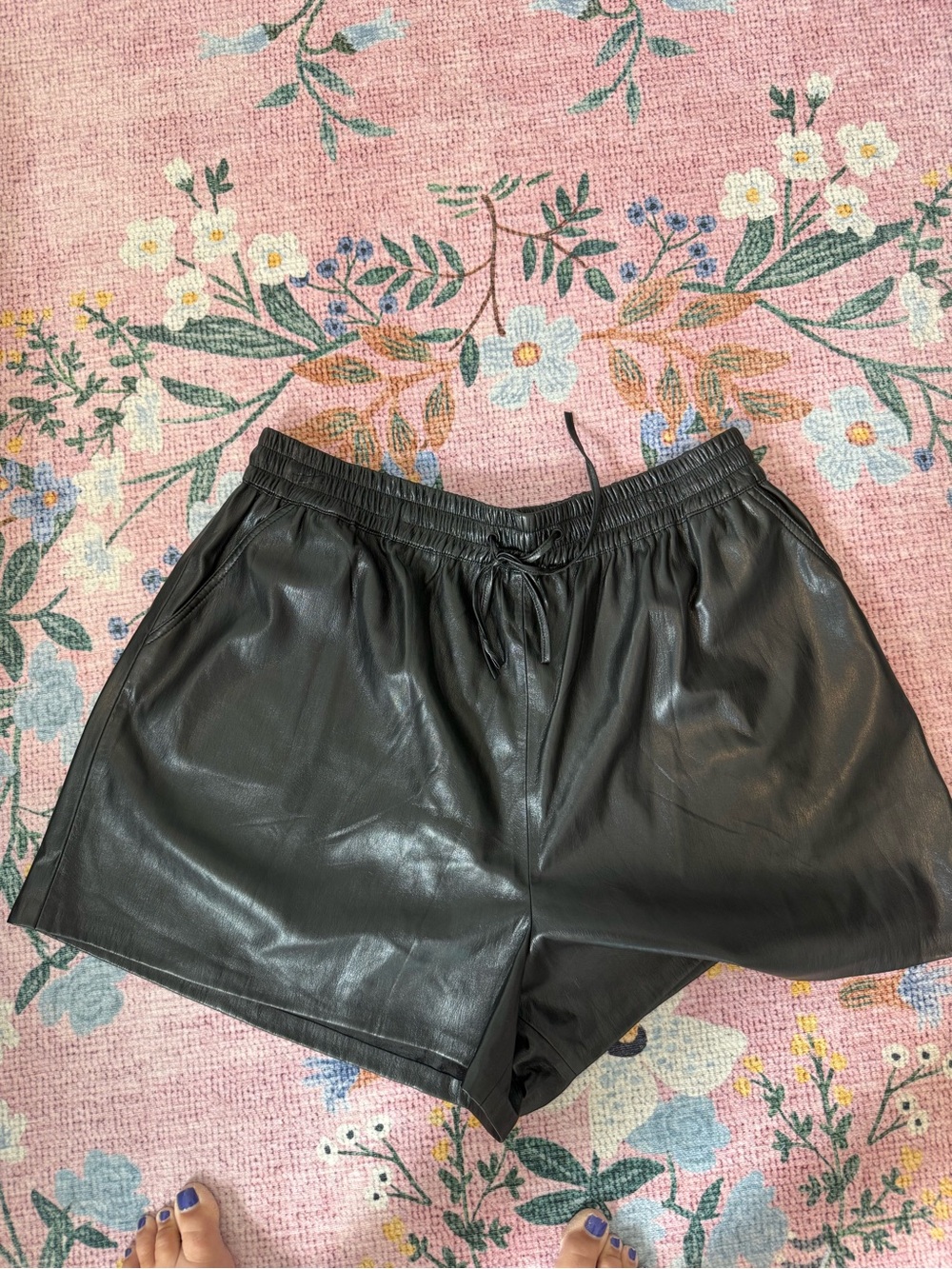 Good American Black Faux Leather Drawstring Shorts